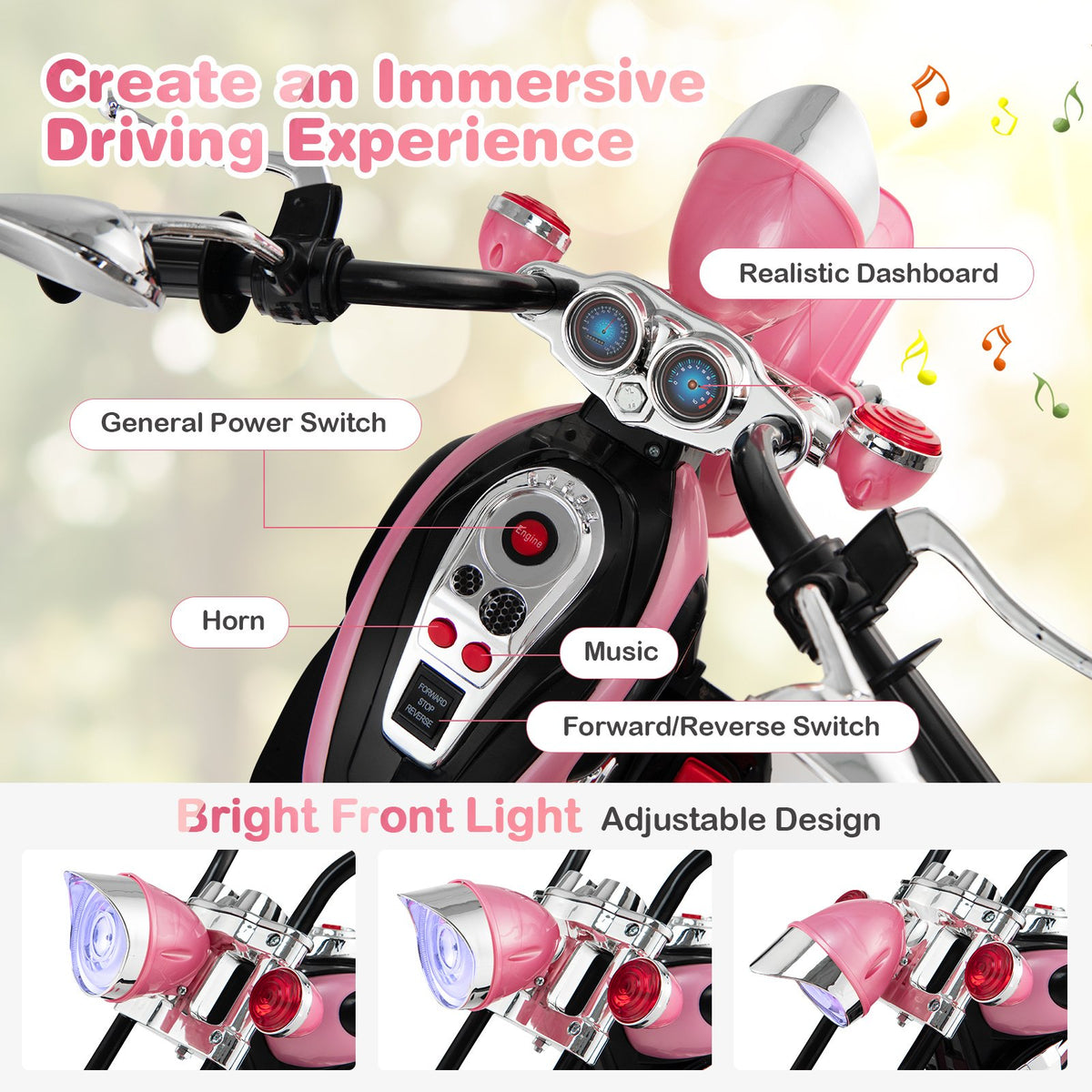 6V 3 Wheel Kids Motorcycle-Pink view 6