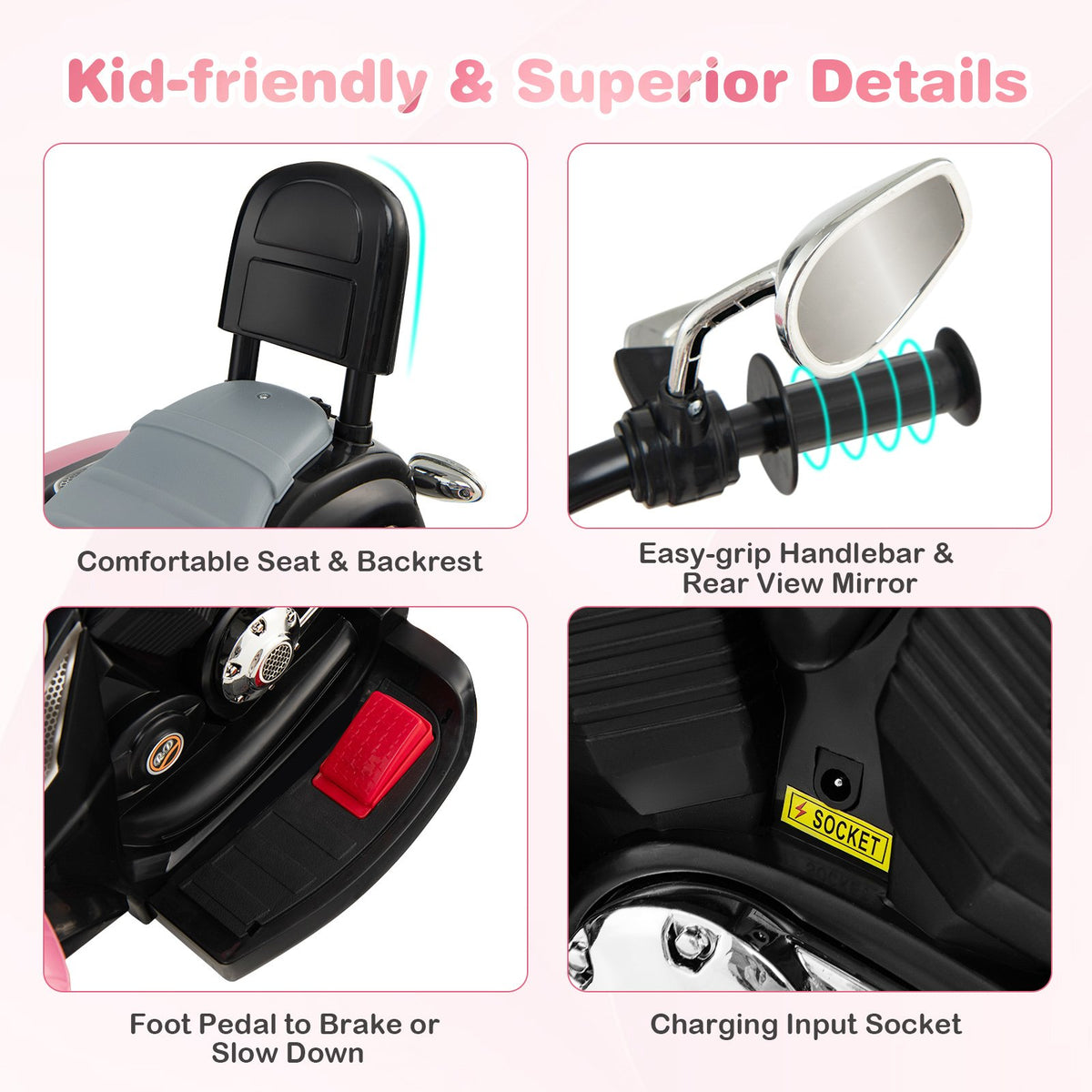 6V 3 Wheel Kids Motorcycle-Pink view 9