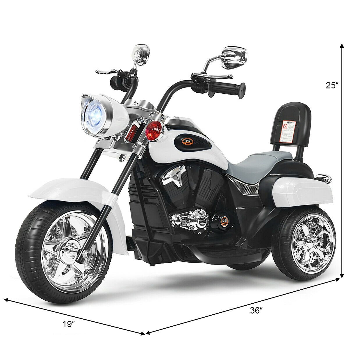 6V 3 Wheel Kids Motorcycle-White view 5