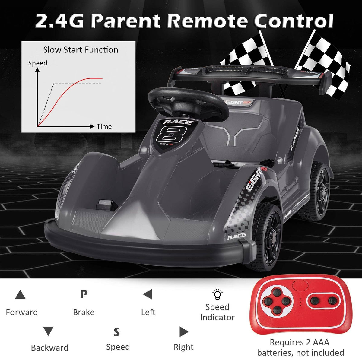 6V Kids Ride On Go Cart with Remote Control and Safety Belt-Black view 6