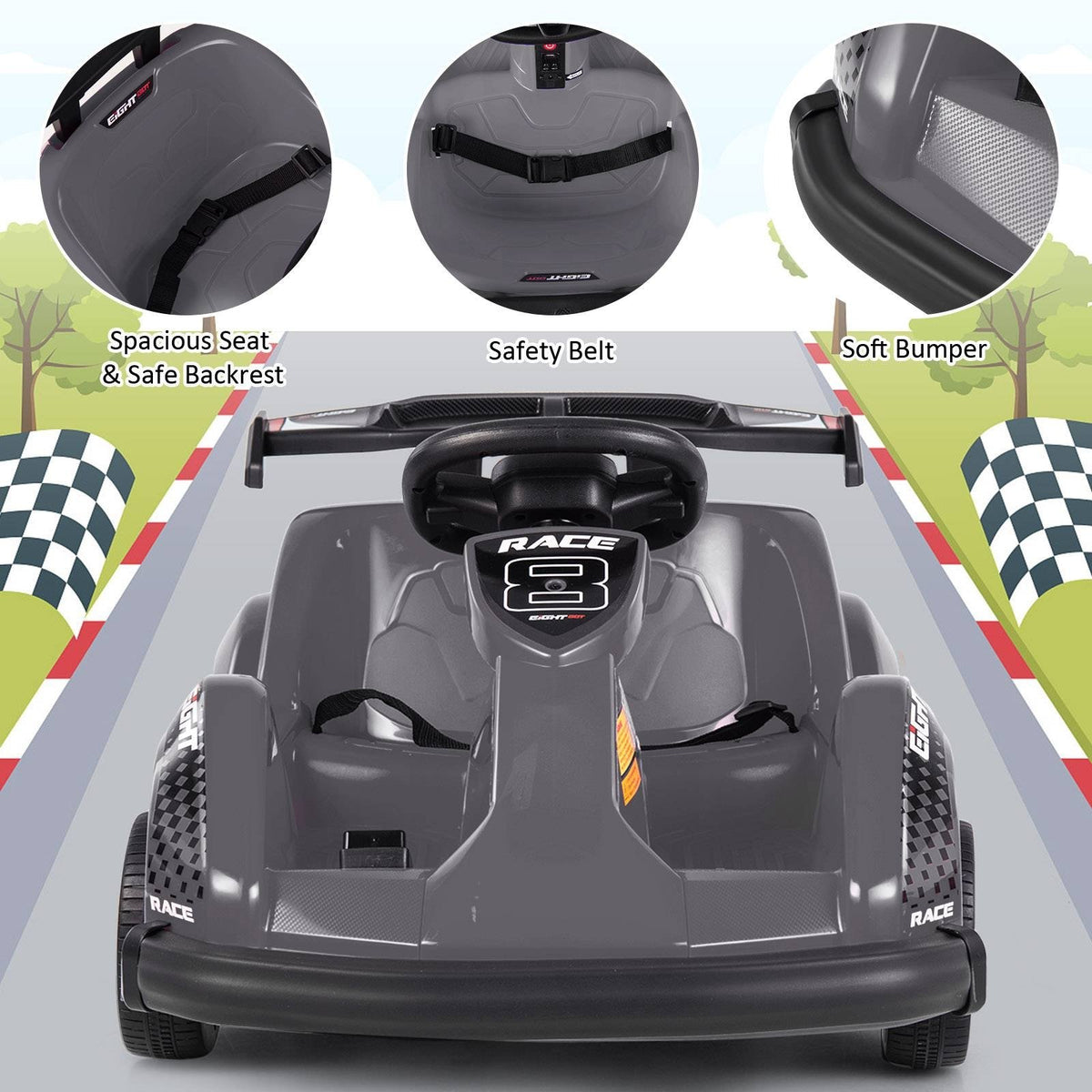 6V Kids Ride On Go Cart with Remote Control and Safety Belt-Black view 9