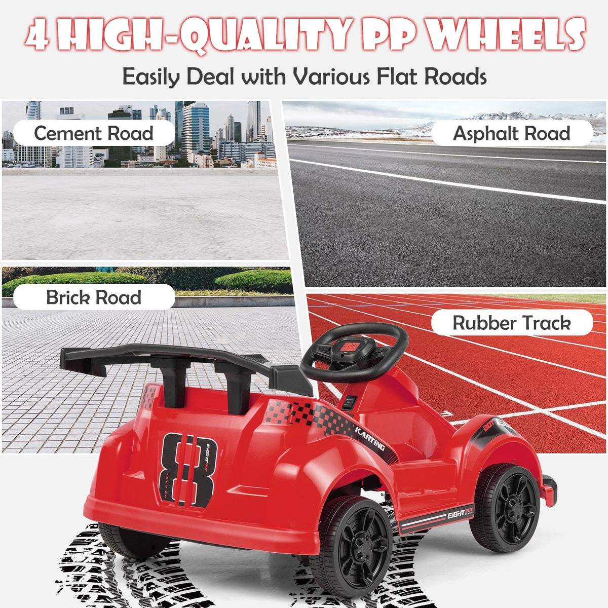 6V Kids Ride On Go Cart with Remote Control and Safety Belt-Red view 7