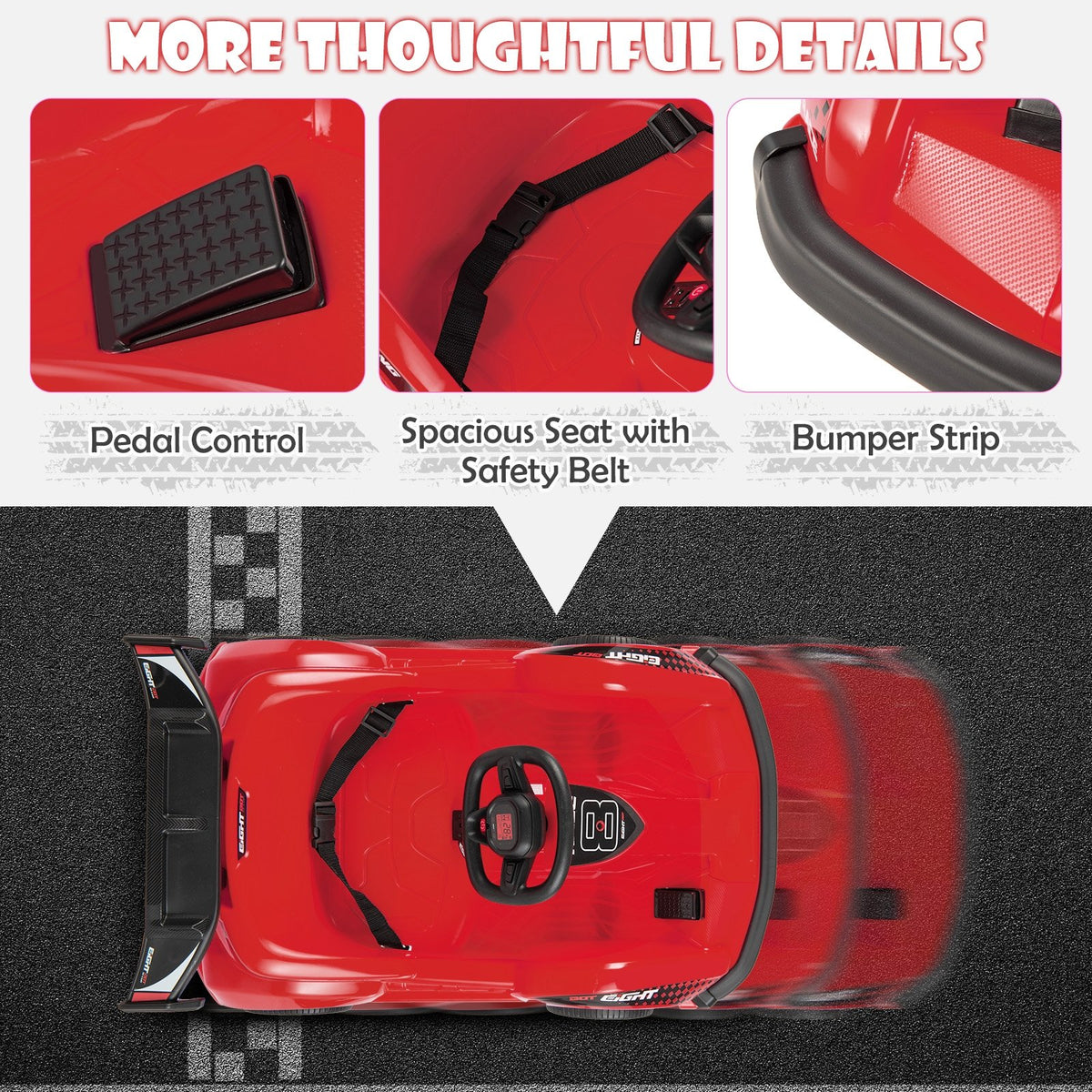 6V Kids Ride On Go Cart with Remote Control and Safety Belt-Red view 8