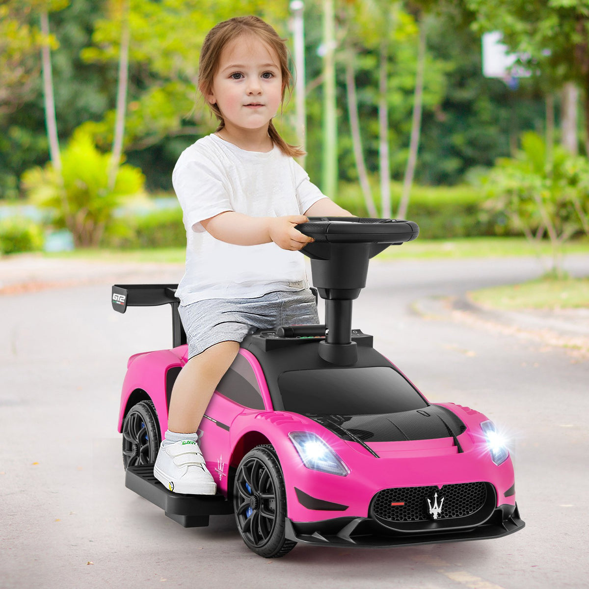 6V Electric Kids Ride on Push Car Maserati Licensed with Foot Pedal and Music-Pink view 2