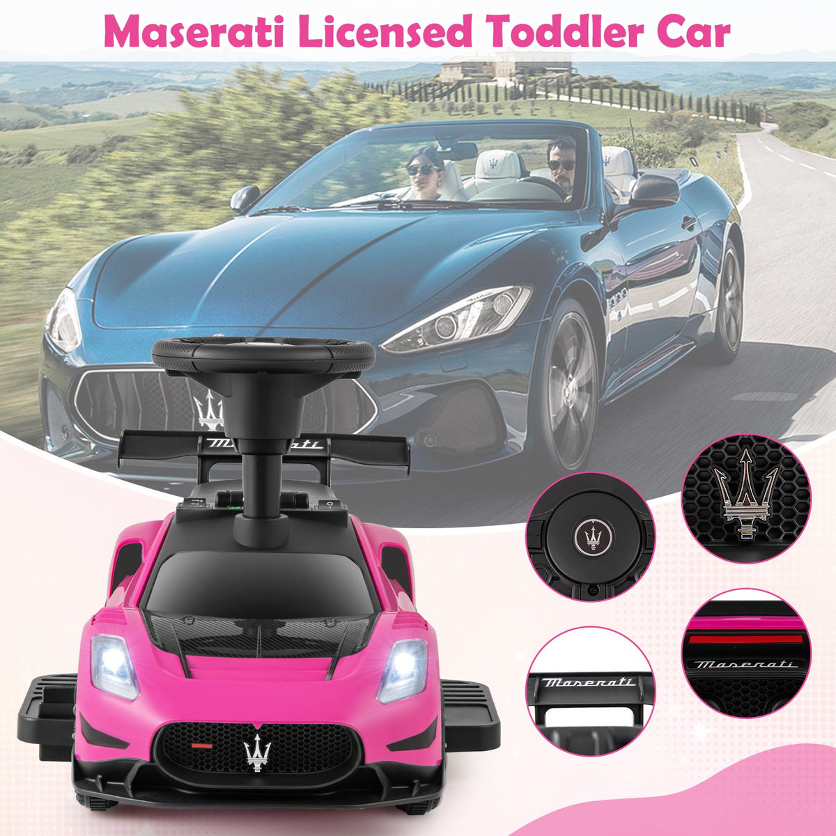 6V Electric Kids Ride on Push Car Maserati Licensed with Foot Pedal and Music-Pink view 9