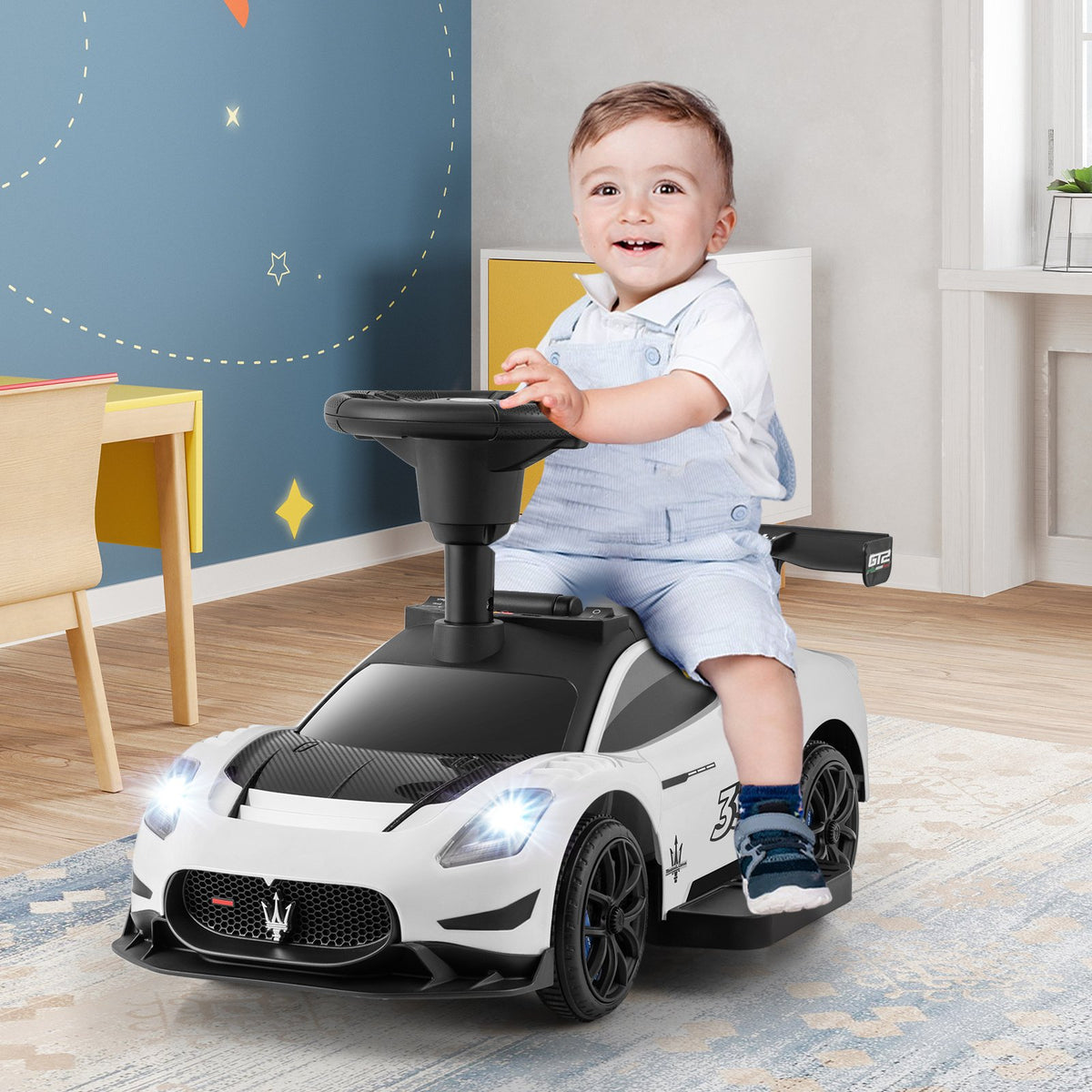 6V Electric Kids Ride on Push Car Maserati Licensed with Foot Pedal and Music-White view 3