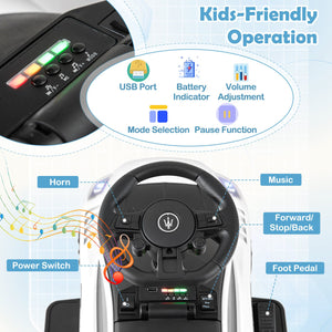 6V Electric Kids Ride on Push Car Maserati Licensed with Foot Pedal and Music-White view 7