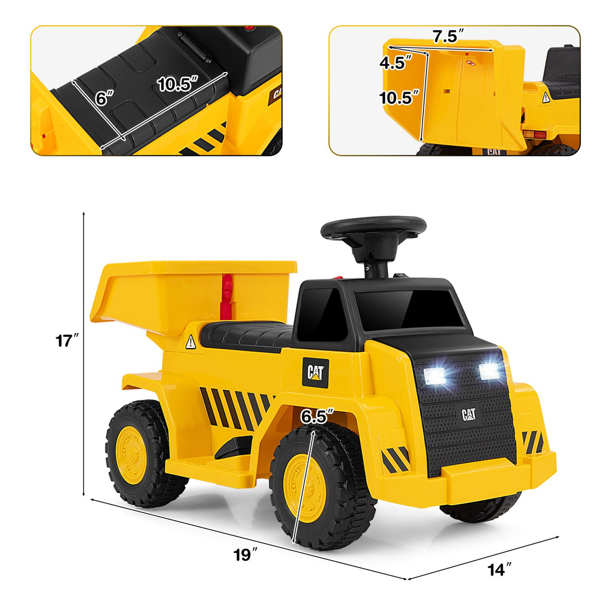 6V Electric Licensed Caterpillar Construction Vehicle with One-Button Start-Yellow view 4