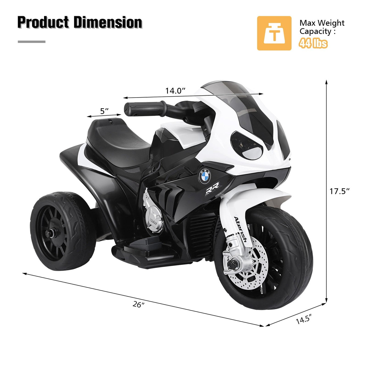 6V Kids 3 Wheels Riding BMW Licensed Electric Motorcycle-Black view 4