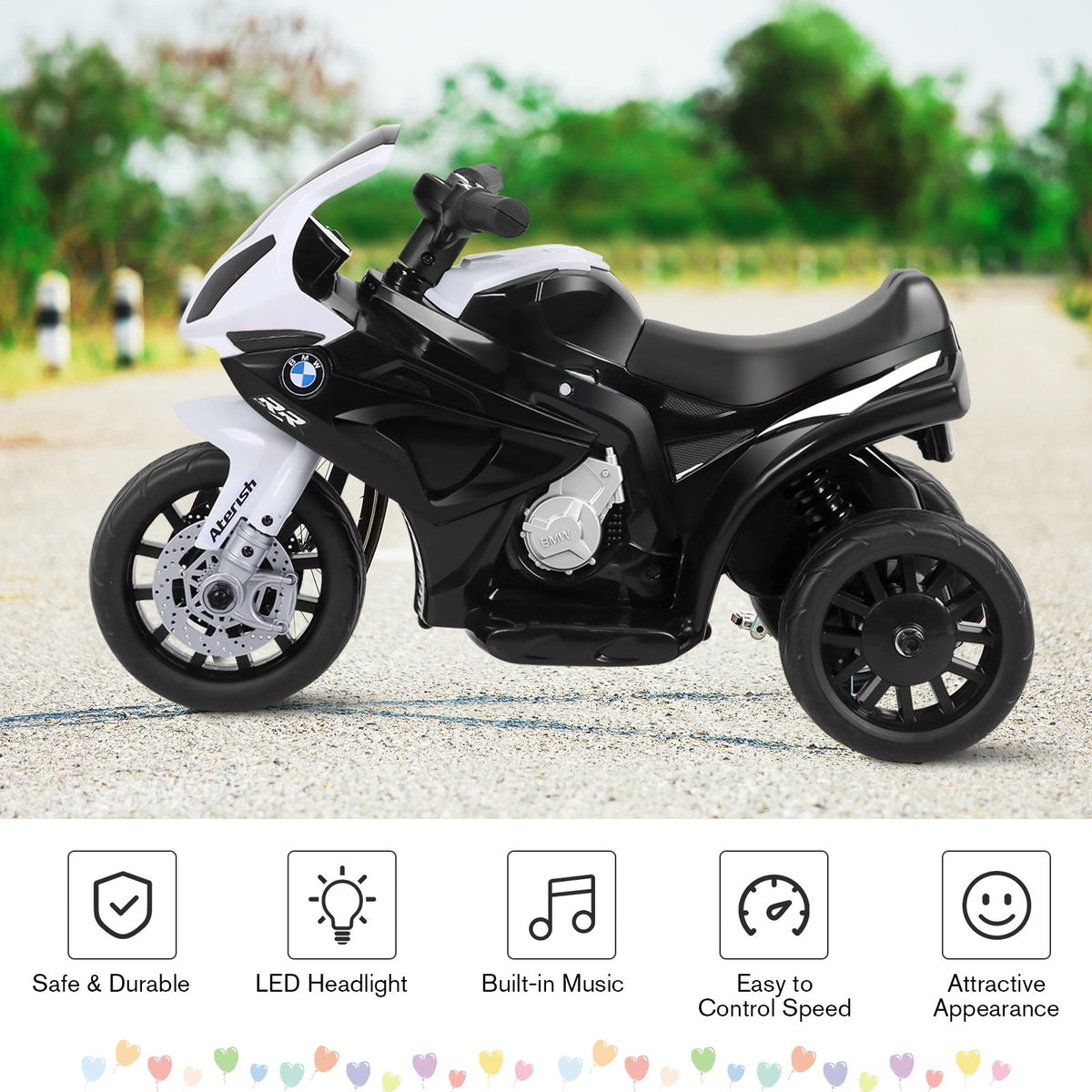 6V Kids 3 Wheels Riding BMW Licensed Electric Motorcycle-Black view 5