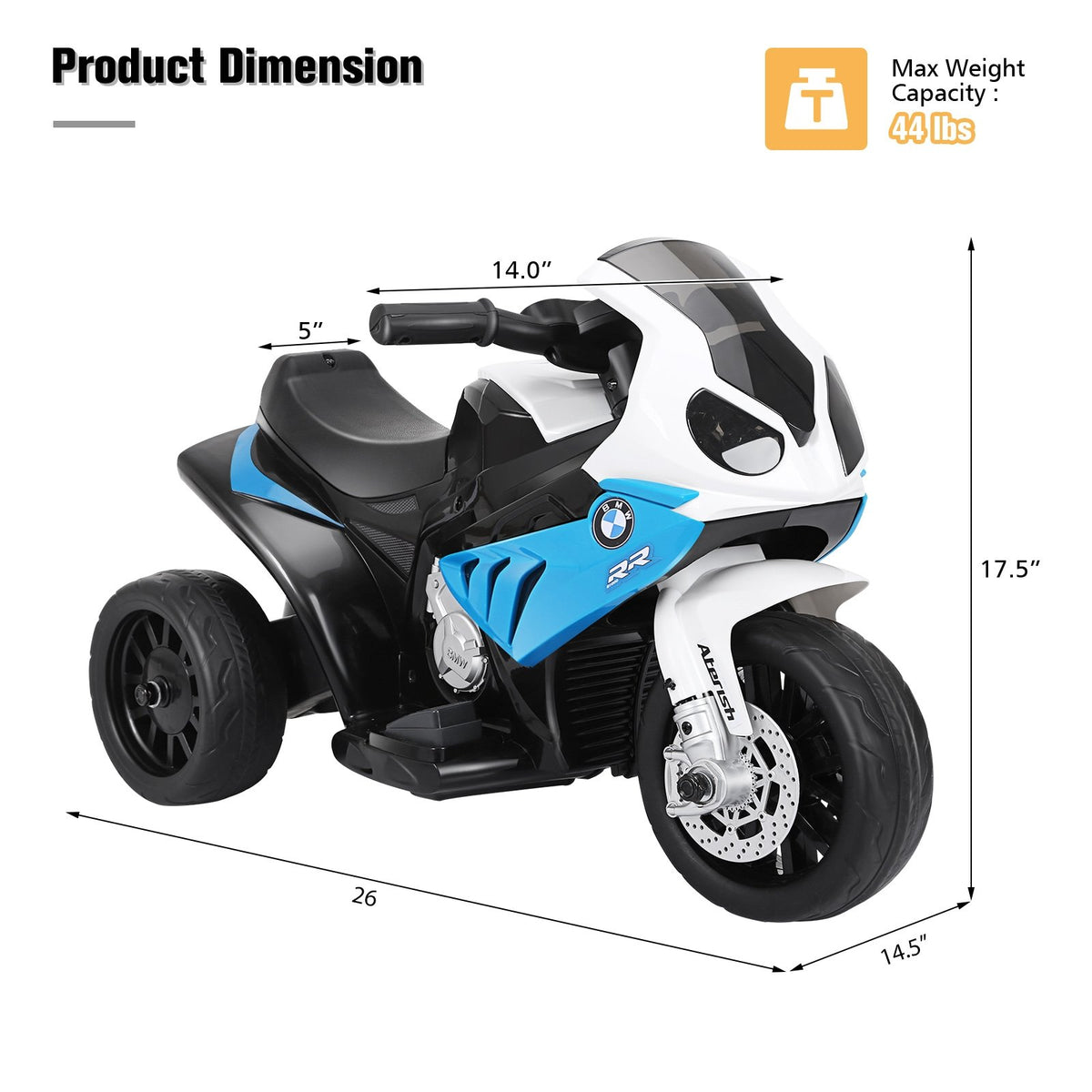 6V Kids 3 Wheels Riding BMW Licensed Electric Motorcycle-Blue view 4