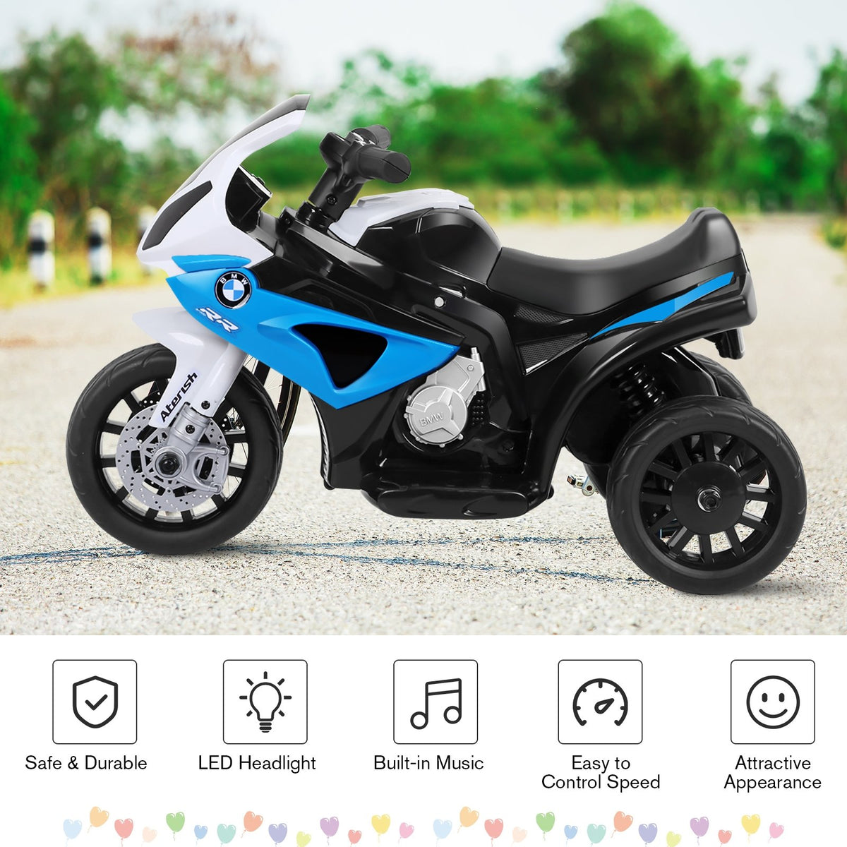 6V Kids 3 Wheels Riding BMW Licensed Electric Motorcycle-Blue view 5
