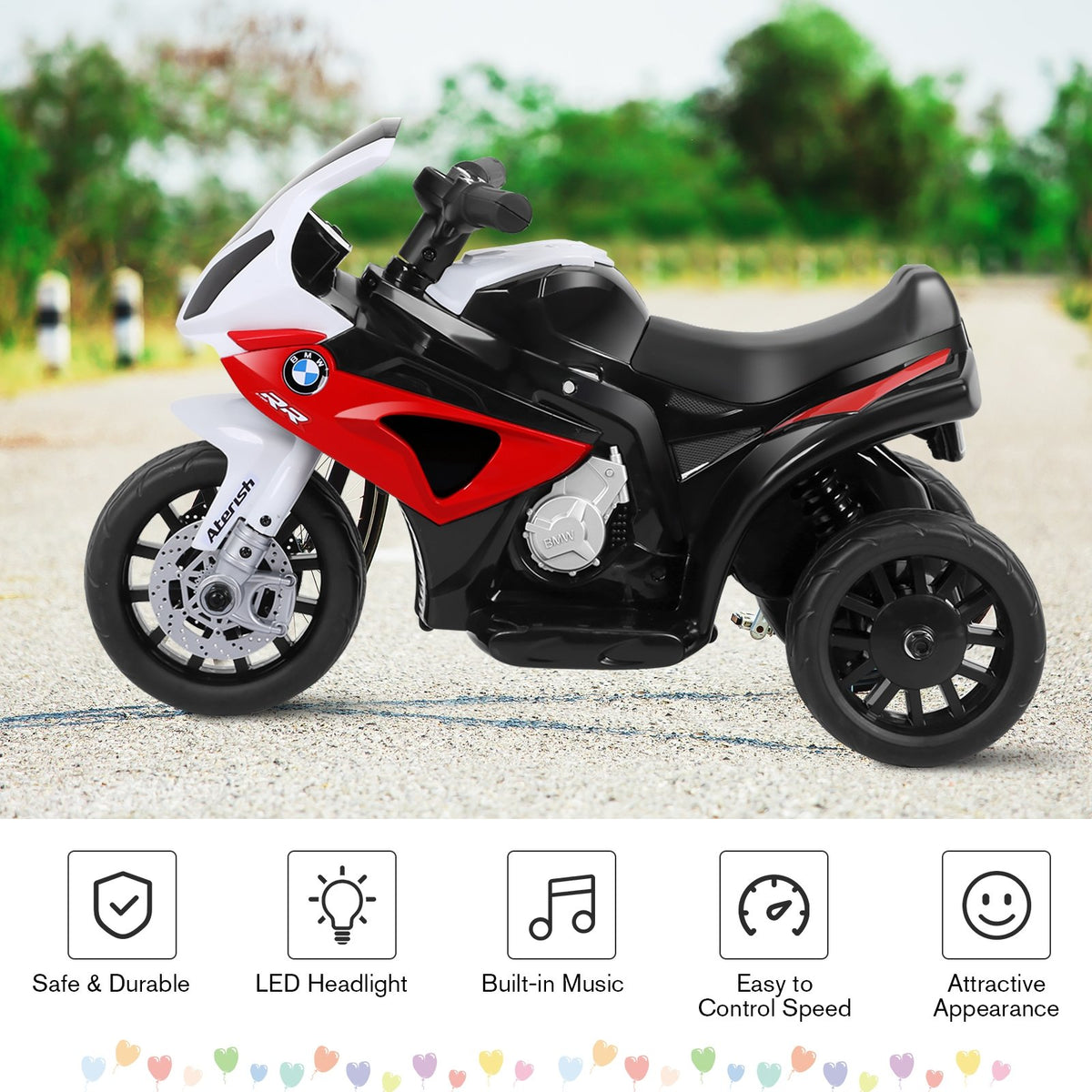 6V Kids 3 Wheels Riding BMW Licensed Electric Motorcycle-Red view 3