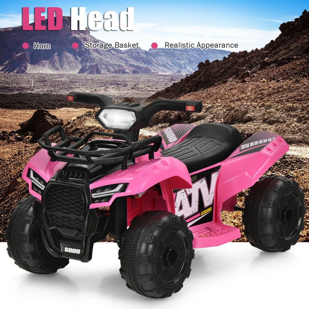 6V Kids ATV Quad Electric Ride On Car with LED Light and MP3-Pink view 5