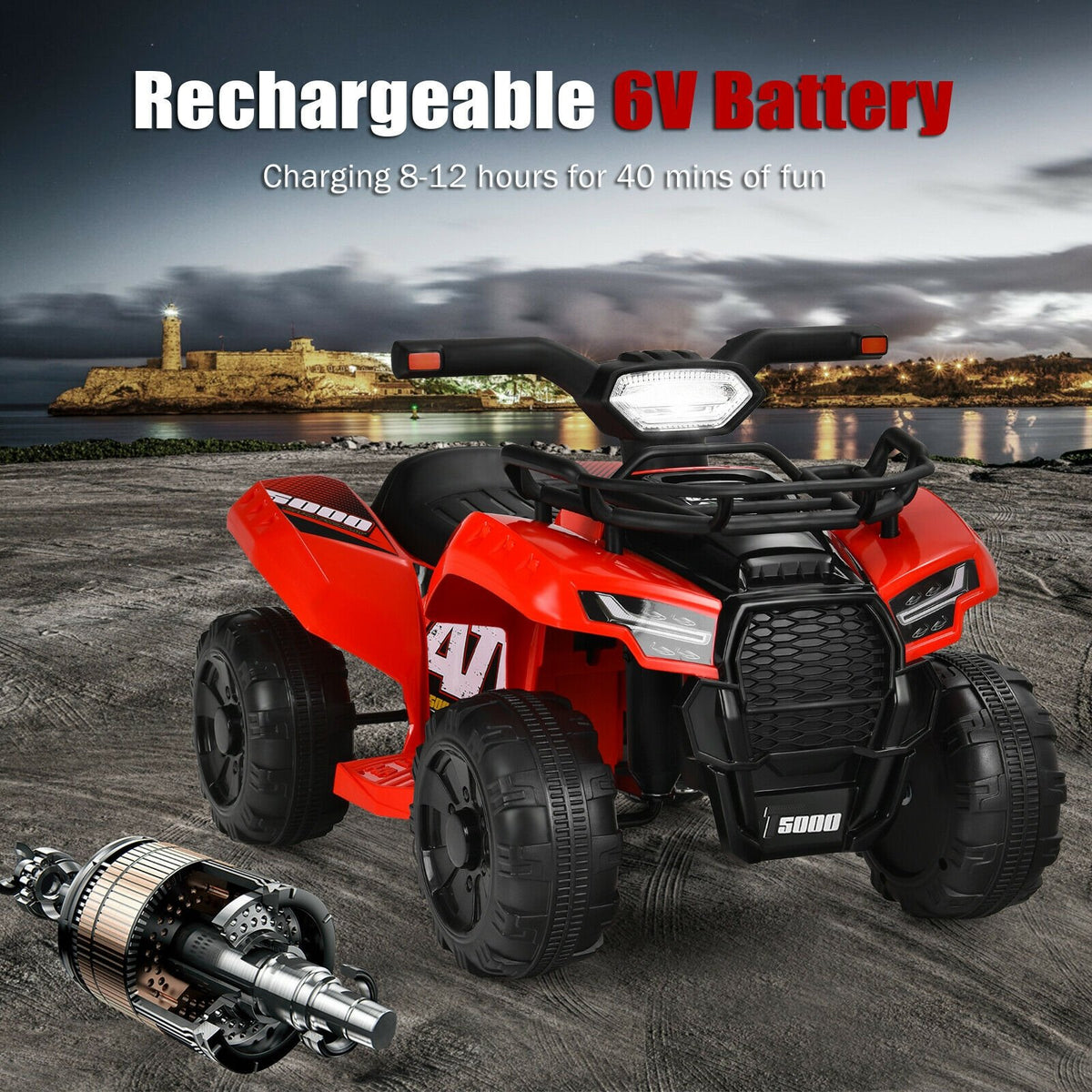 6V Kids ATV Quad Electric Ride On Car with LED Light and MP3-Red view 7
