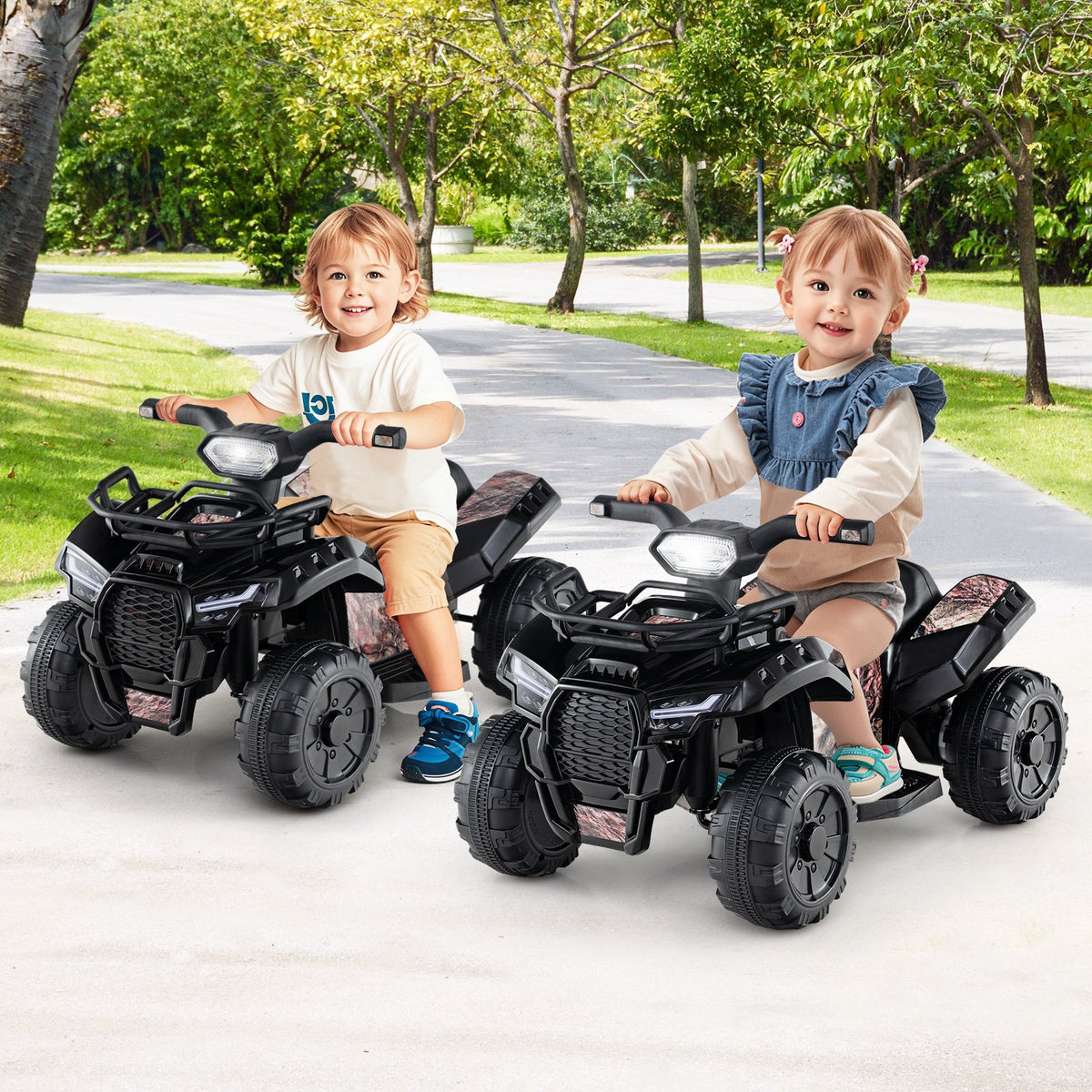 6V Kids ATV Quad Electric Ride On Car with LED Light and MP3-Solid Black view 2