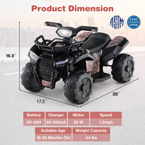 6V Kids ATV Quad Electric Ride On Car with LED Light and MP3-Solid Black view 5