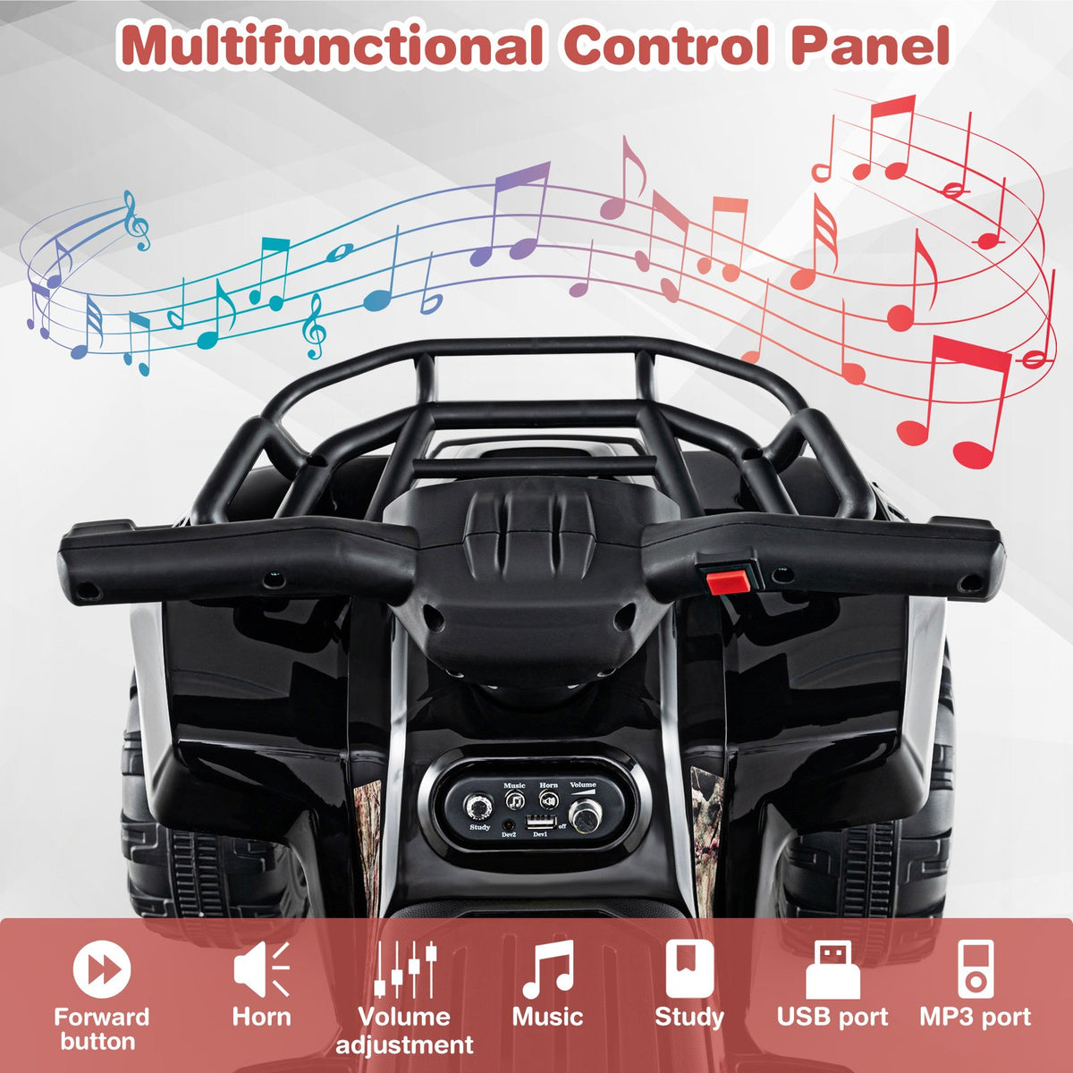 6V Kids ATV Quad Electric Ride On Car with LED Light and MP3-Solid Black view 7