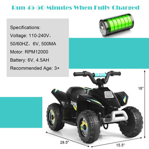 6V Kids Electric ATV 4 Wheels Ride-On Toy -Black view 5