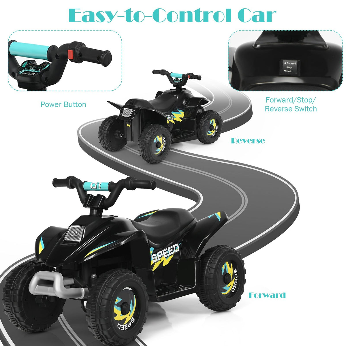 6V Kids Electric ATV 4 Wheels Ride-On Toy -Black view 9