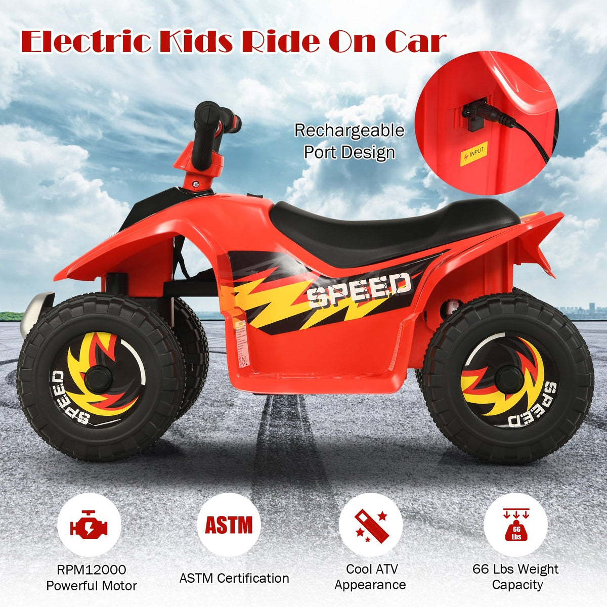 6V Kids Electric ATV 4 Wheels Ride-On Toy-Red view 7
