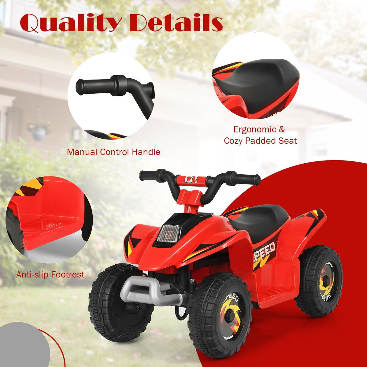 6V Kids Electric ATV 4 Wheels Ride-On Toy-Red view 8