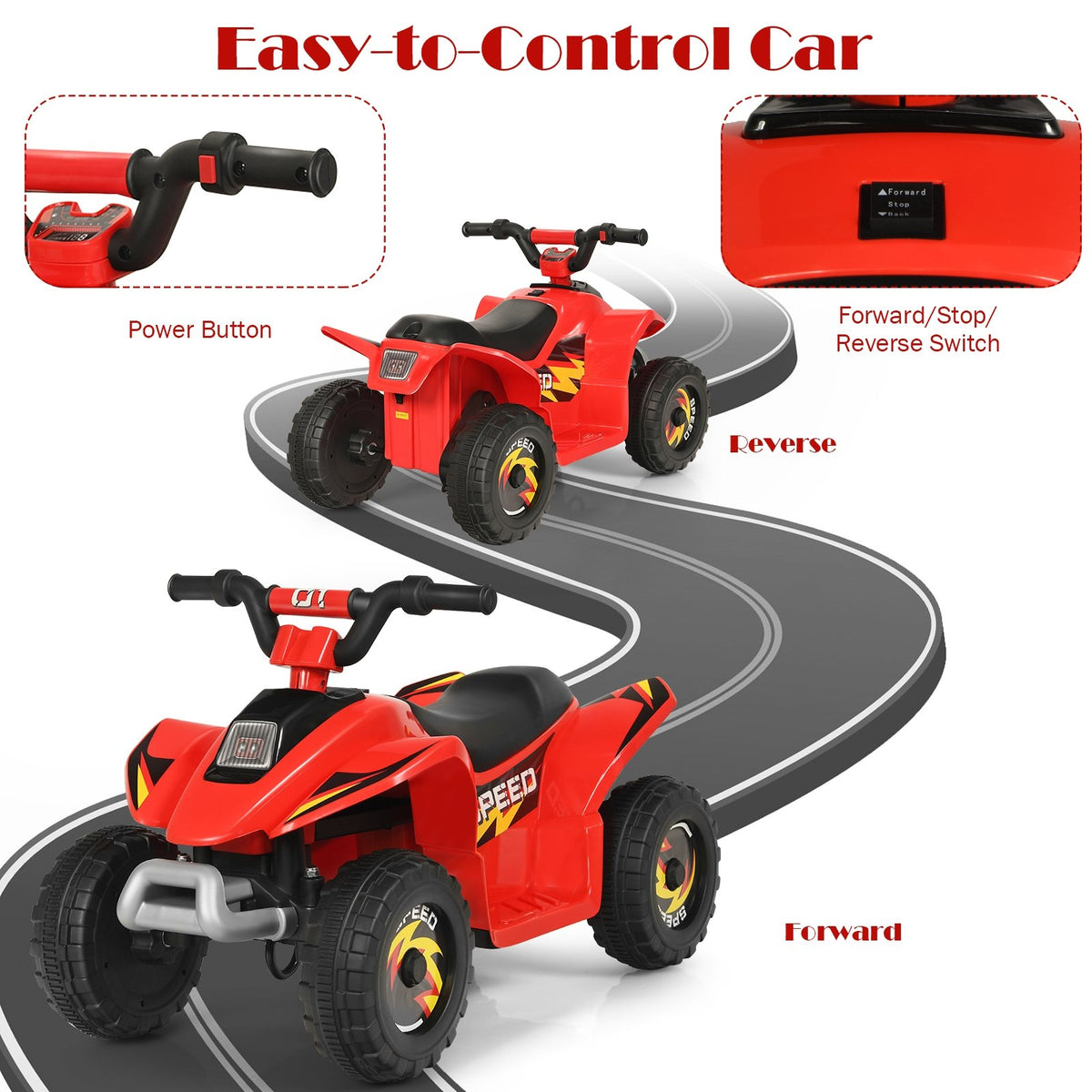 6V Kids Electric ATV 4 Wheels Ride-On Toy-Red view 9