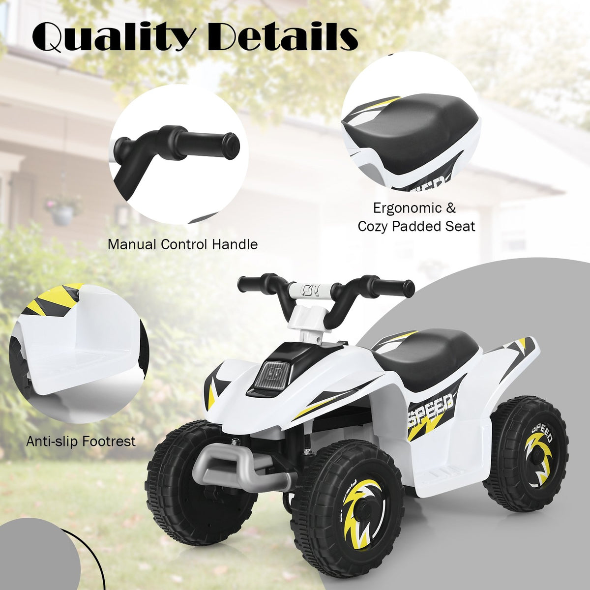 6V Kids Electric ATV 4 Wheels Ride-On Toy-White view 8