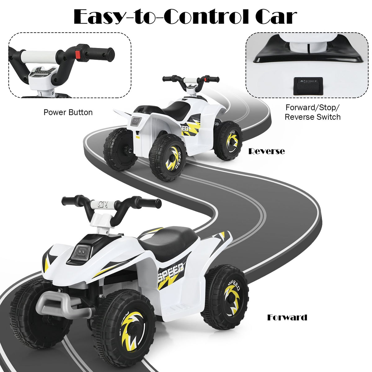 6V Kids Electric ATV 4 Wheels Ride-On Toy-White view 9