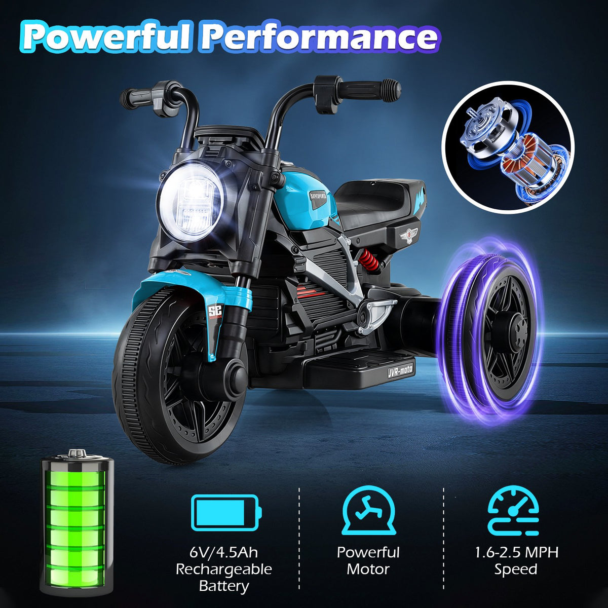 6V Kids Electric Motorcycle with LED Headlight and Music for Toddlers Aged 3-5-Blue view 6