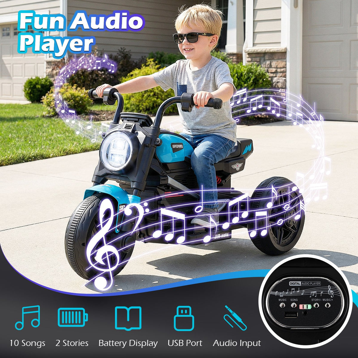 6V Kids Electric Motorcycle with LED Headlight and Music for Toddlers Aged 3-5-Blue view 8