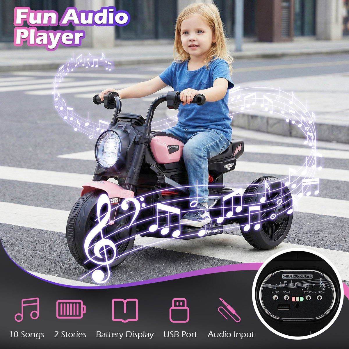 6V Kids Electric Motorcycle with LED Headlight and Music for Toddlers Aged 3-5-Pink view 7