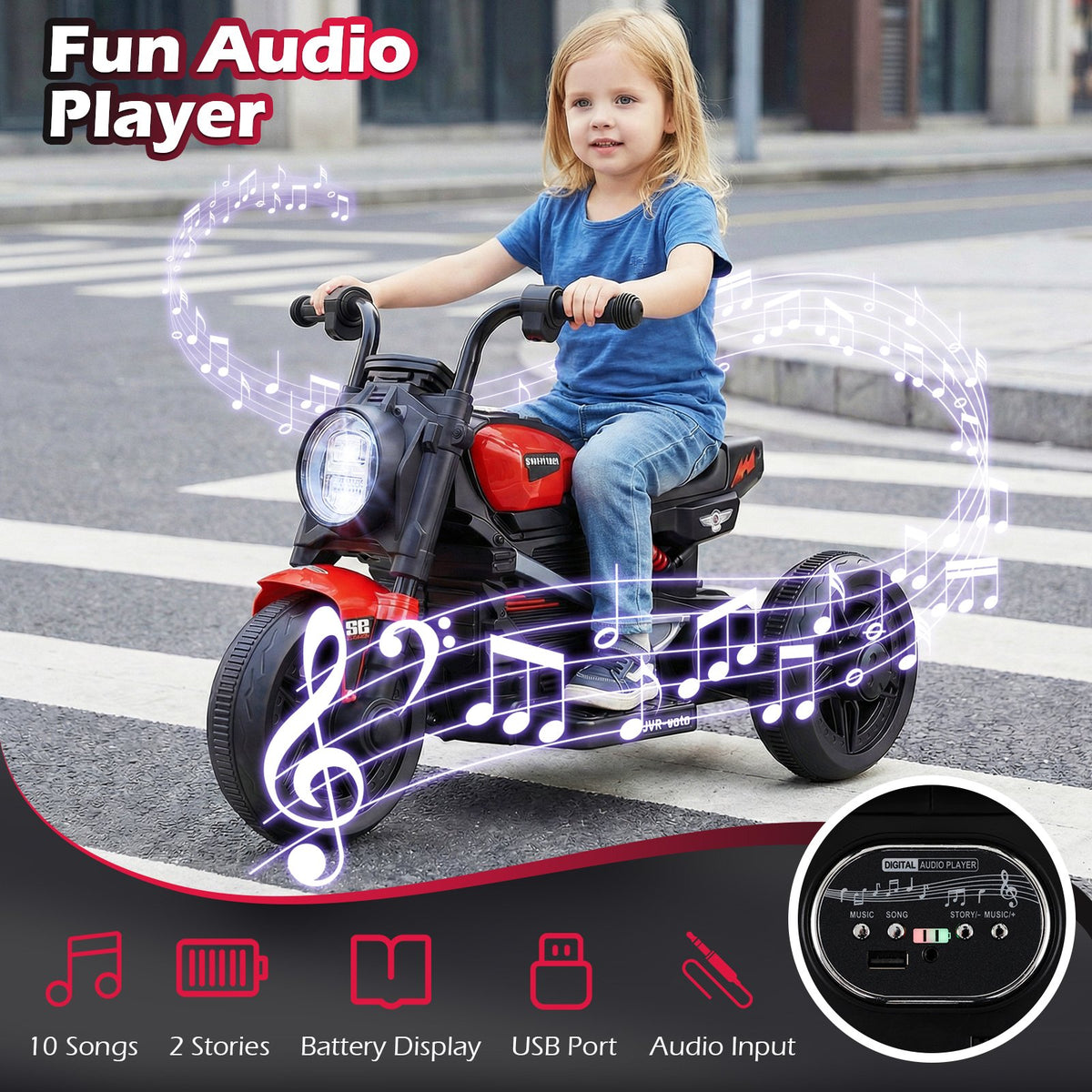 6V Kids Electric Motorcycle with LED Headlight and Music for Toddlers Aged 3-5-Red view 7