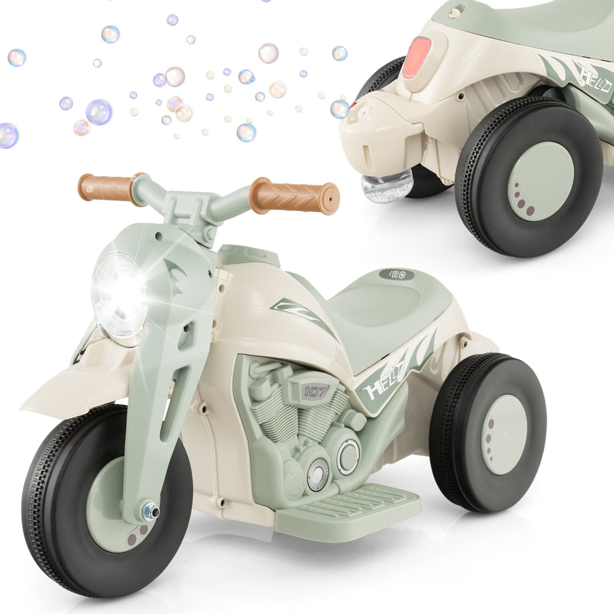 6V Kids Electric Ride on Motorcycle with Bubble Maker and Music-Beige view 3