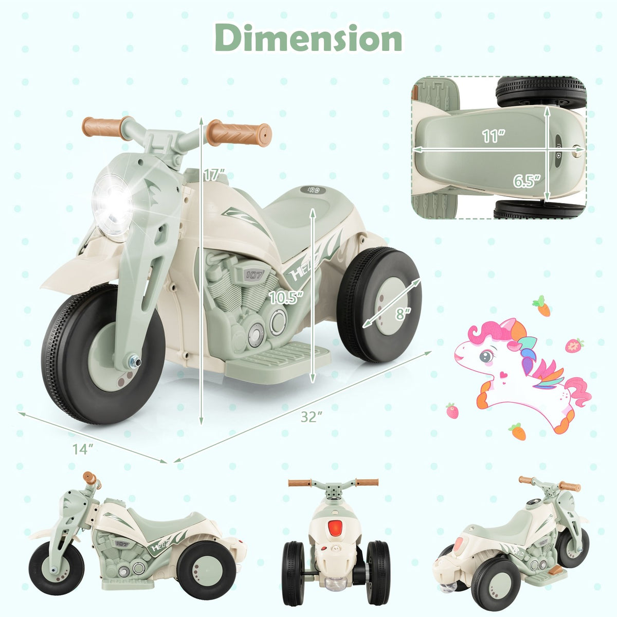 6V Kids Electric Ride on Motorcycle with Bubble Maker and Music-Beige view 4