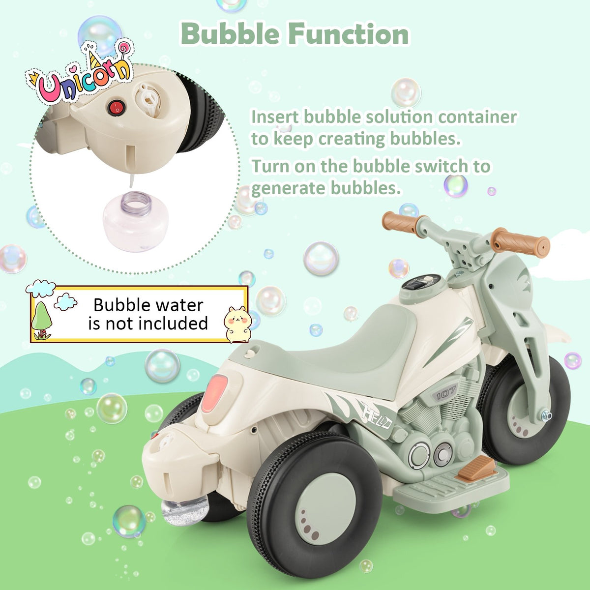 6V Kids Electric Ride on Motorcycle with Bubble Maker and Music-Beige view 7