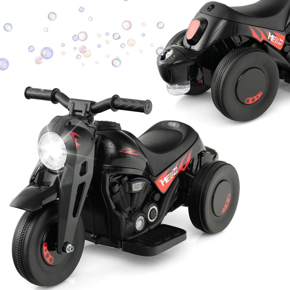 6V Kids Electric Ride on Motorcycle with Bubble Maker and Music-Black view 3