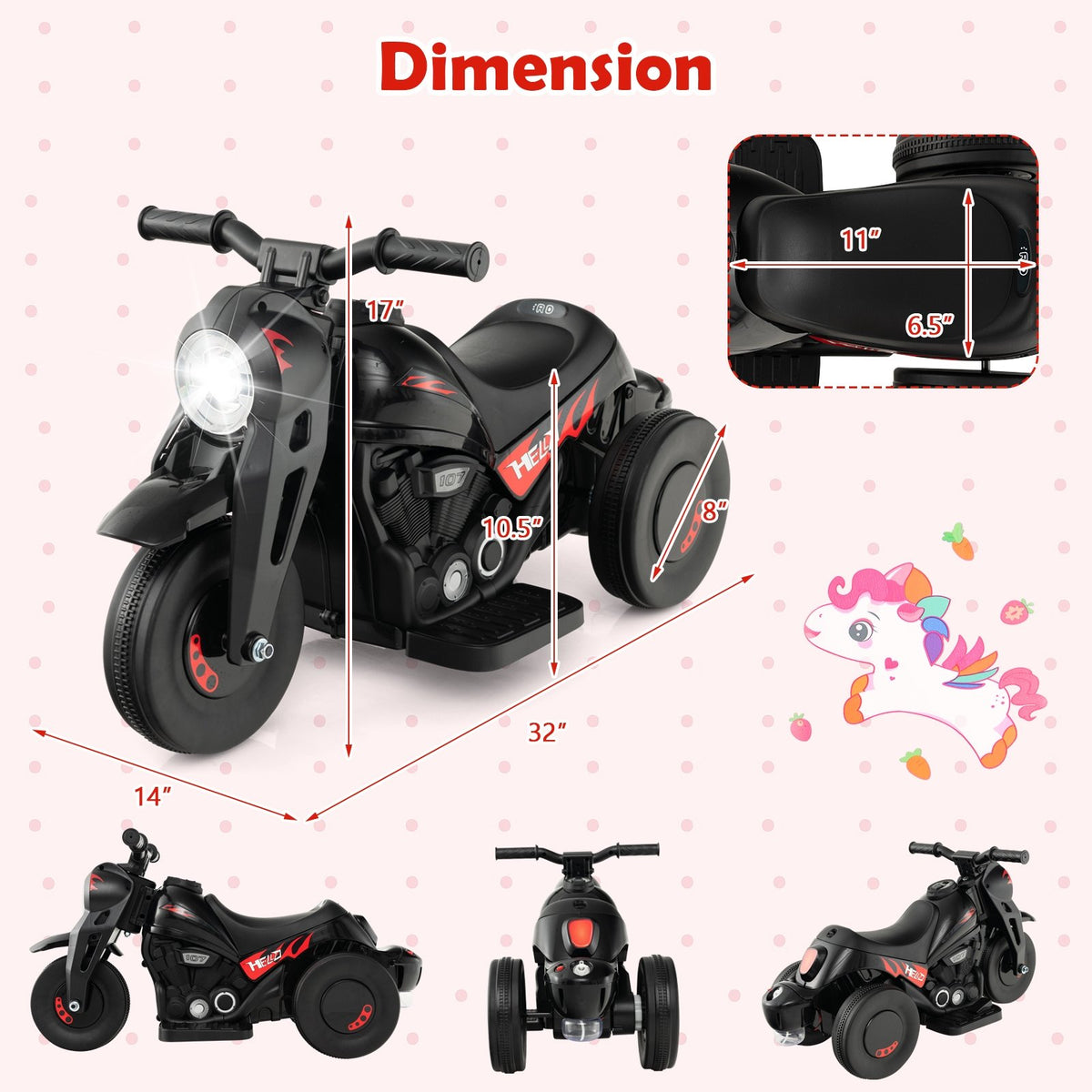 6V Kids Electric Ride on Motorcycle with Bubble Maker and Music-Black view 4