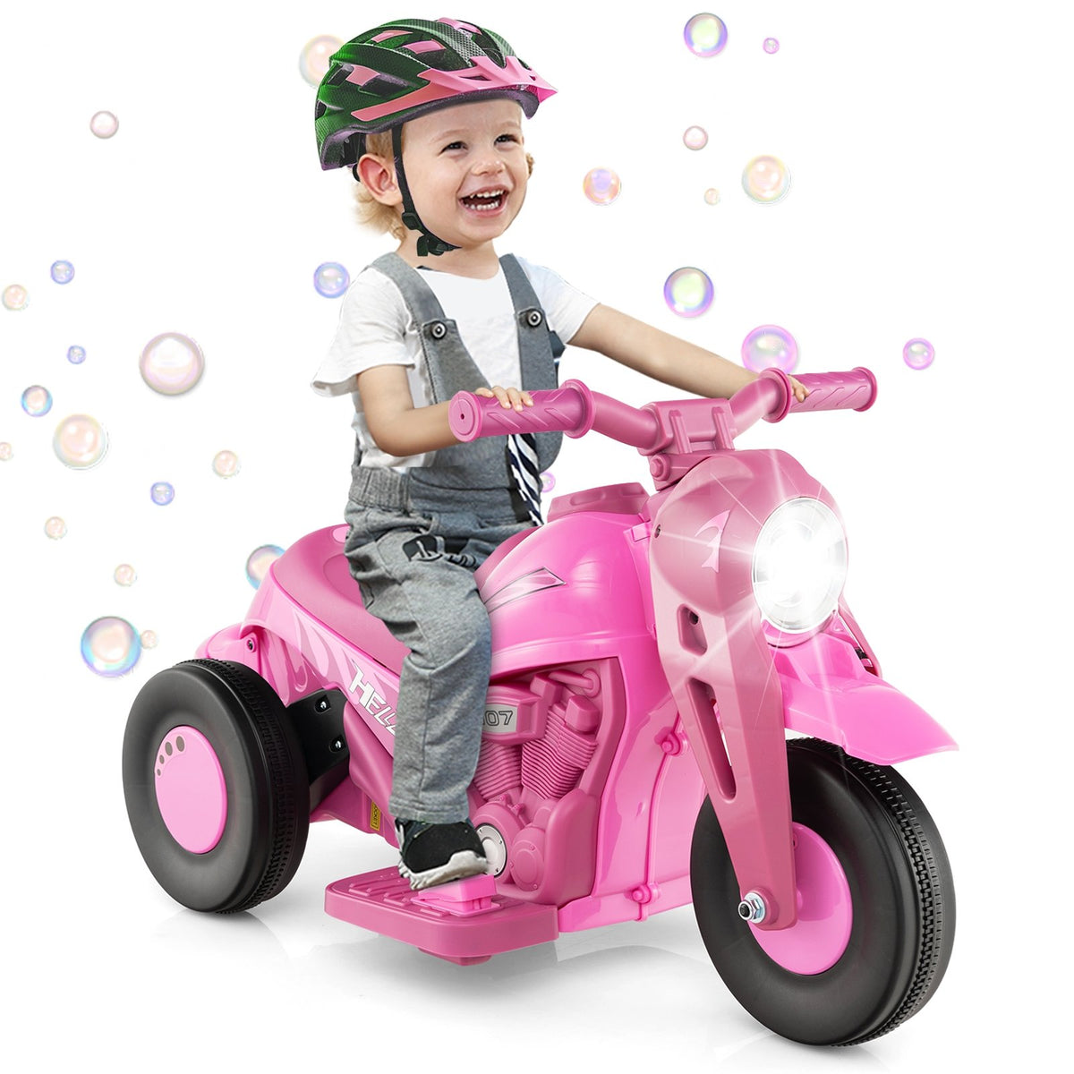 6V Kids Electric Ride on Motorcycle with Bubble Maker and Music-Pink view 3