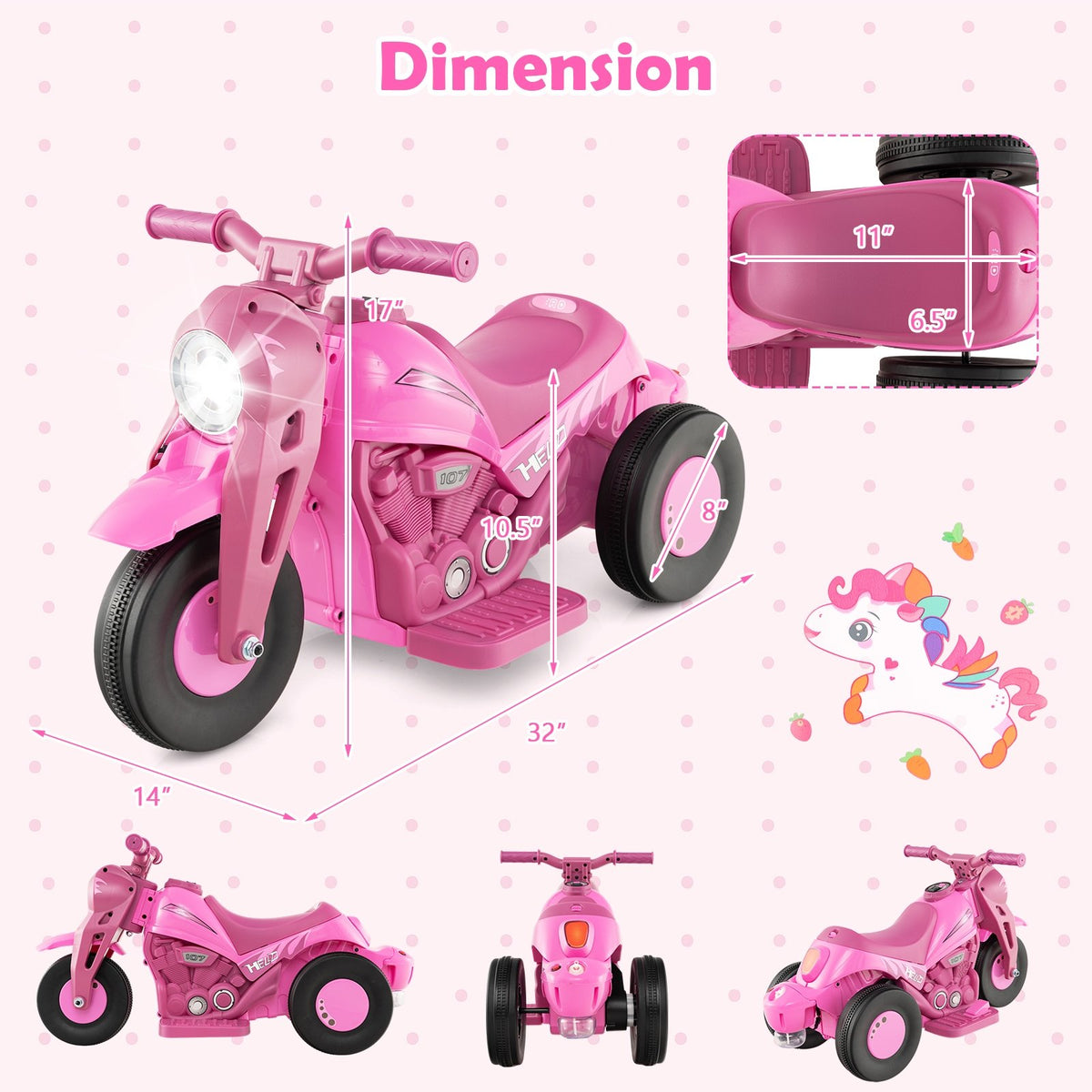 6V Kids Electric Ride on Motorcycle with Bubble Maker and Music-Pink view 4