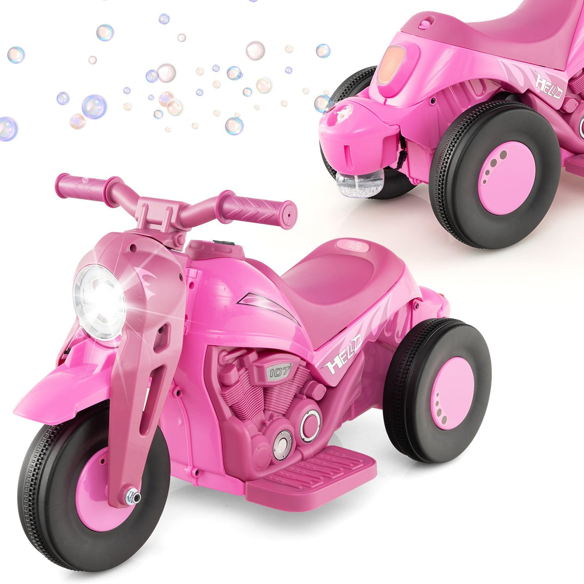 6V Kids Electric Ride on Motorcycle with Bubble Maker and Music-Pink view 5