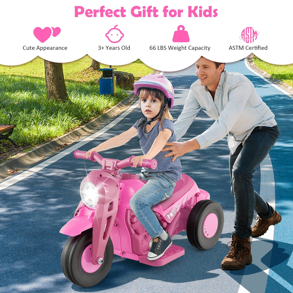 6V Kids Electric Ride on Motorcycle with Bubble Maker and Music-Pink view 6