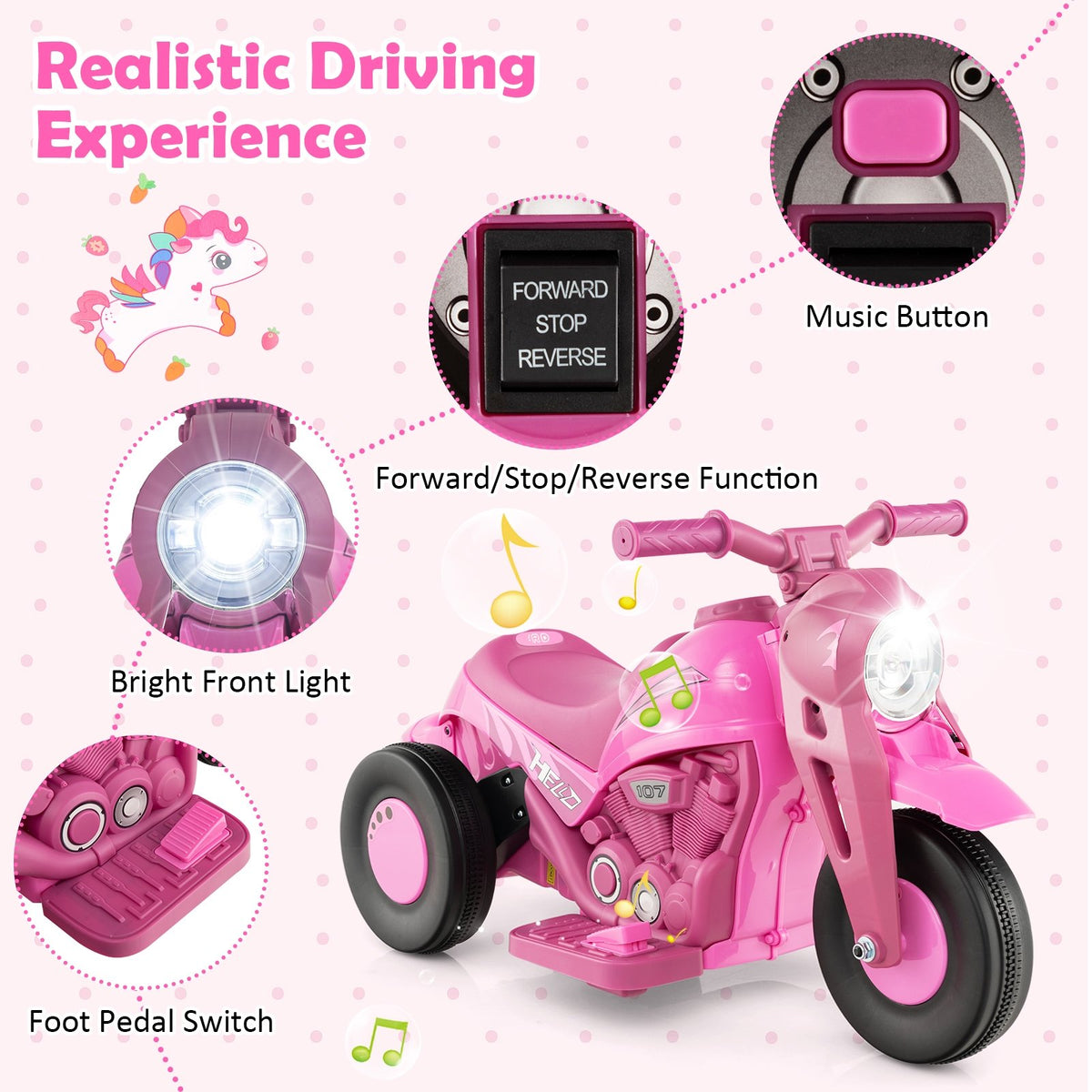 6V Kids Electric Ride on Motorcycle with Bubble Maker and Music-Pink view 8