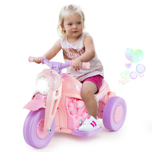 6V Kids Electric Ride on Motorcycle with Bubble Maker and Music-Pink and Purple view 4