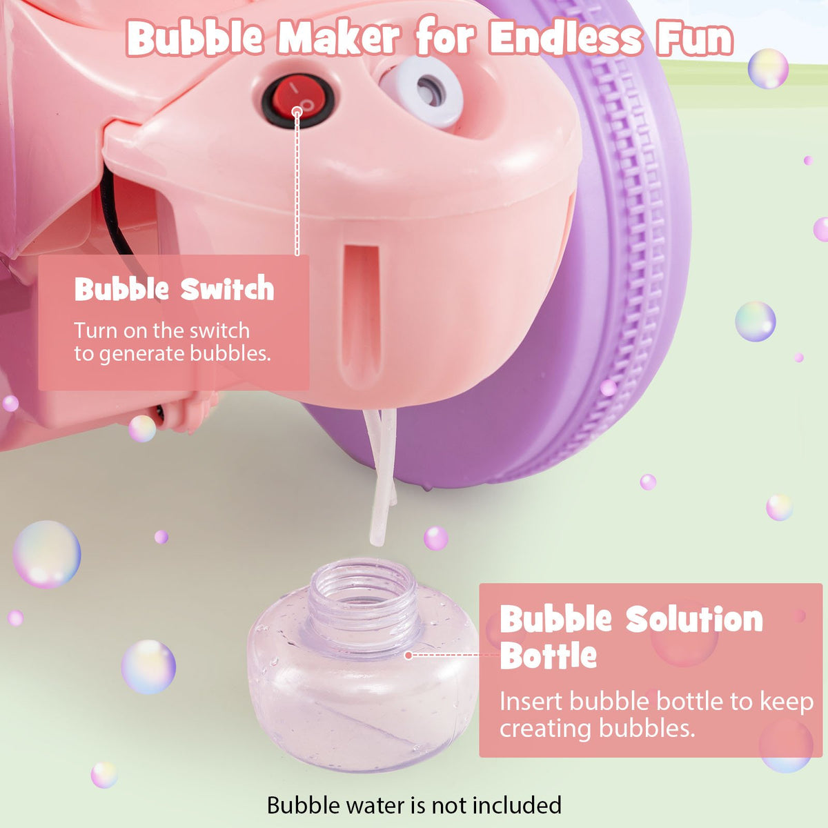 6V Kids Electric Ride on Motorcycle with Bubble Maker and Music-Pink and Purple view 8
