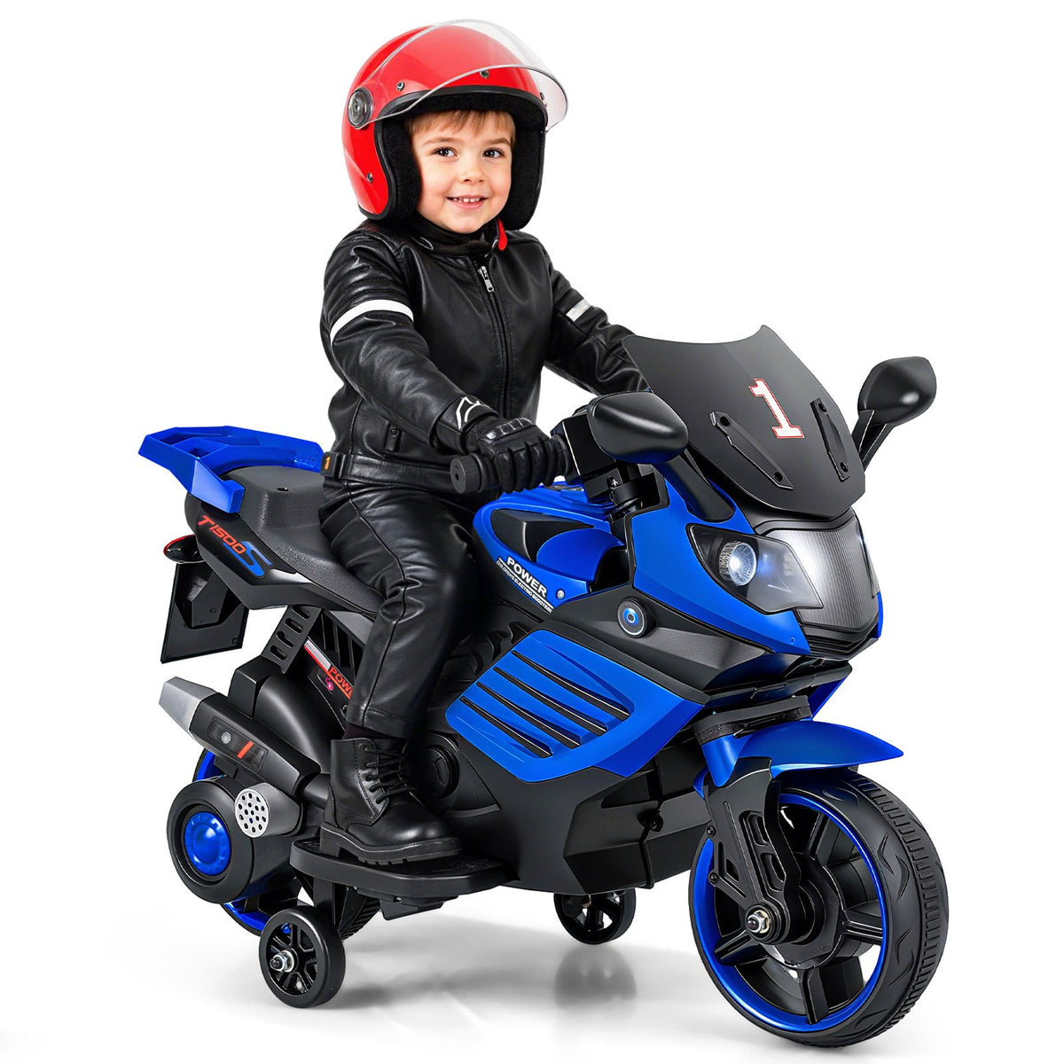 6V Kids Motorcycle with Headlights Music and Detachable Training Wheels-Navy view 4