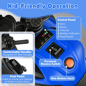 6V Kids Motorcycle with Headlights Music and Detachable Training Wheels-Navy view 6