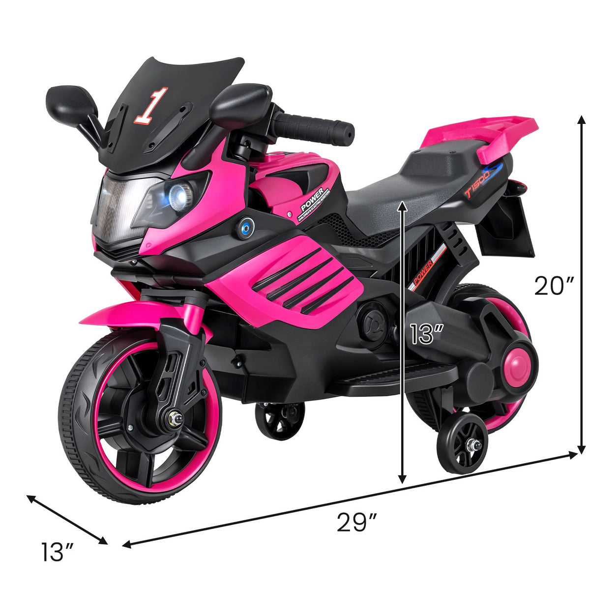 6V Kids Motorcycle with Headlights Music and Detachable Training Wheels-Pink view 5