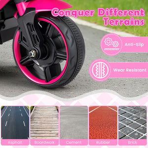 6V Kids Motorcycle with Headlights Music and Detachable Training Wheels-Pink view 8