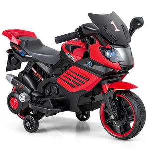 6V Kids Motorcycle with Headlights Music and Detachable Training Wheels-Red